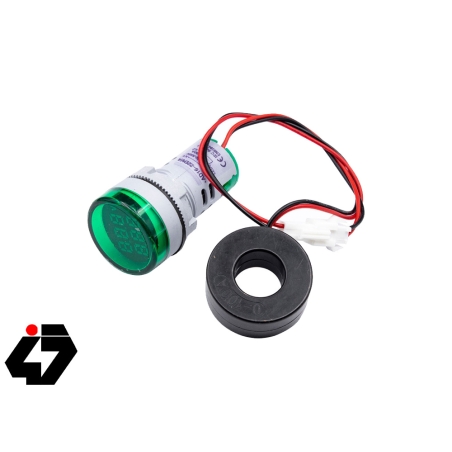 ولتمتر و آمپرمتر چراغ سیگنالی AC500V-100A سبز گرد مدل AD16-22FVA
