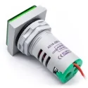 ولتمتر و آمپرمتر چراغ سیگنالی AC500V-100A سبز مربعی مدل AD16-22FVA