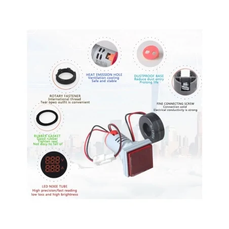 ولتمتر و آمپرمتر چراغ سیگنالی AC500V-100A سبز مربعی مدل AD16-22FVA