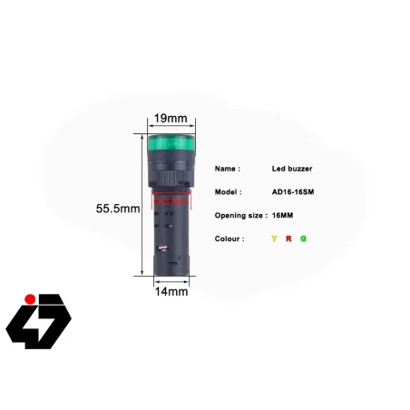چراغ سیگنال بازردار AC220V سبز گرد مدل AD16-22SM