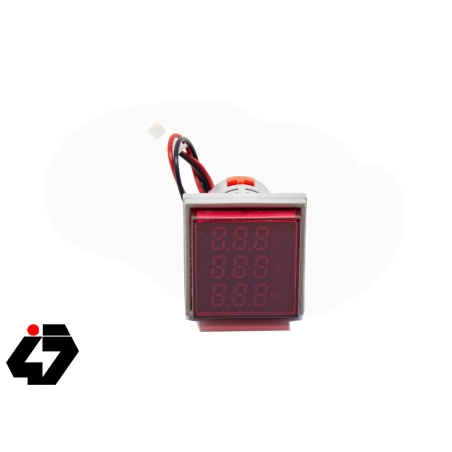 ولتمتر، آمپرمتر و فرکانس متر چراغ سیگنالی AC500V-100A-70Hz قرمز مربعی مدل AD16-22VAHZS