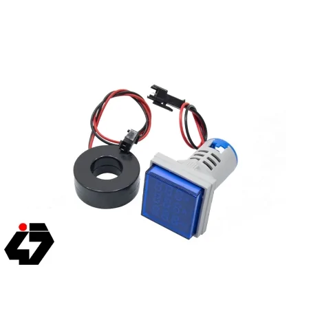 ولتمتر، آمپرمتر و فرکانس متر چراغ سیگنالی AC500V-100A-70Hz آبی مربعی مدل AD16-22VAHZS