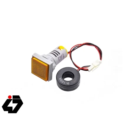 ولتمتر و آمپرمتر چراغ سیگنالی AC500V-100A زرد مربعی مدل AD16-22FVA