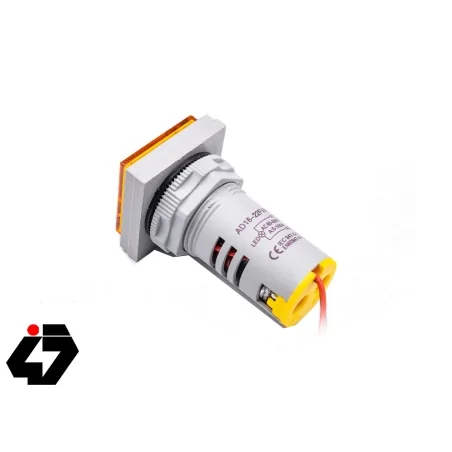 ولتمتر و آمپرمتر چراغ سیگنالی AC500V-100A زرد مربعی مدل AD16-22FVA