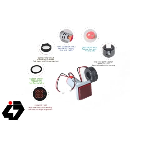 ولتمتر و آمپرمتر چراغ سیگنالی AC500V-100A زرد مربعی مدل AD16-22FVA