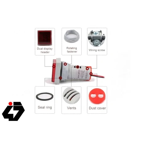 ولتمتر و آمپرمتر چراغ سیگنالی AC500V-100A زرد مربعی مدل AD16-22FVA