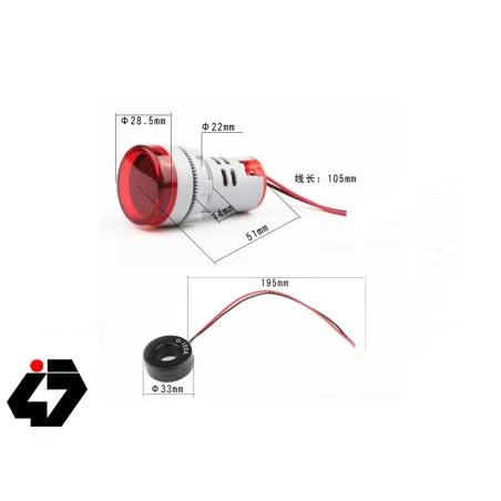 ولتمتر و آمپرمتر چراغ سیگنالی AC500V-100A زرد گرد مدل AD16-22FVA