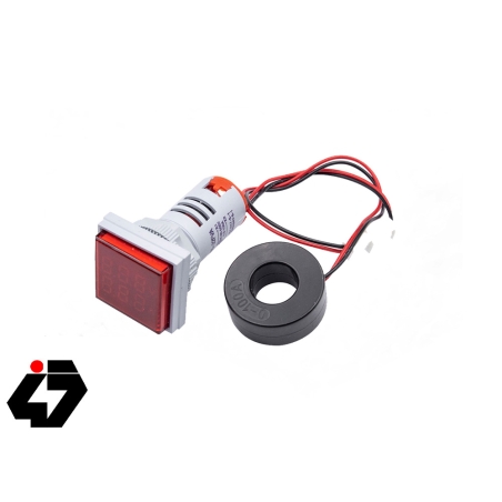 ولتمتر و آمپرمتر چراغ سیگنالی AC500V-100A قرمز مربعی مدل AD16-22FVA