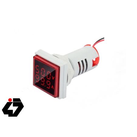 ولتمتر و آمپرمتر چراغ سیگنالی AC500V-100A قرمز مربعی مدل AD16-22FVA
