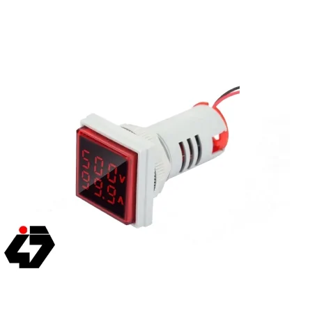 ولتمتر و آمپرمتر چراغ سیگنالی AC500V-100A قرمز مربعی مدل AD16-22FVA