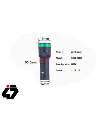 چراغ سیگنال بازردار AC220V سبز گرد مدل AD16-16SM