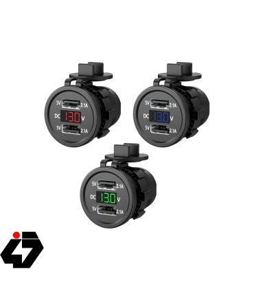 ولت متر خودرویی (آبی) با USB (همراه با سیم رابط و جافیوزی بین راهی)