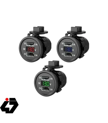 ولت متر خودرویی (آبی) با USB (همراه با سیم رابط و جافیوزی بین راهی)