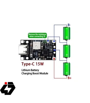ماژول شارژر باتری لیتیوم ی با ورودی USB Type-C