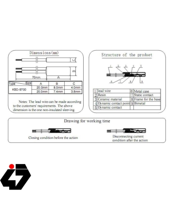 ترموسوئیچ حرارتی 70 درجه 5 آمپر کد KSD-9700