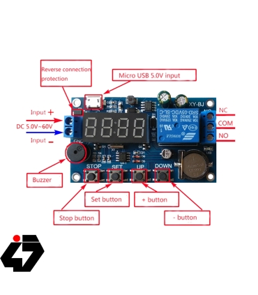 ماژول تایمر و ساعت XY-BJ ورودی Micro USB همراه با رله و نمایشگر
