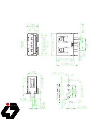 کانکتور USB-A مادگی ایستاده کوتاه 10mm رنگ سفید