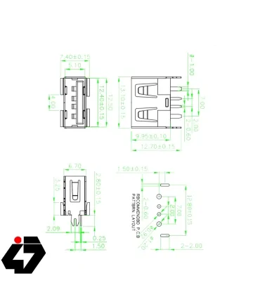 کانکتور USB-A مادگی ایستاده کوتاه 10mm رنگ سفید