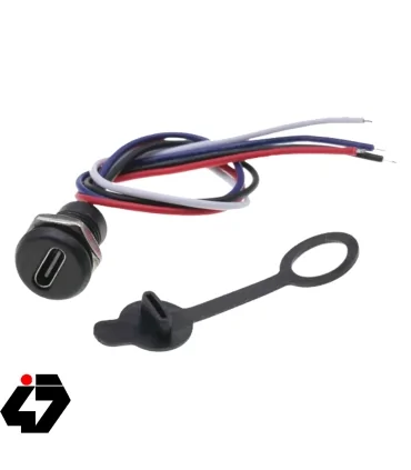 کانکتور Type-C مادگی 4 سیم گرد روپنلی مهره خور (مشکی)