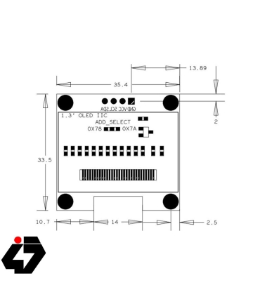 شماتیک ماژول OLED 1.3 inch 128x64 سفید دارای رابط I2C